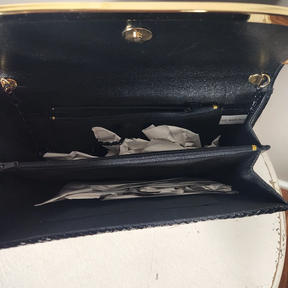 Another Y & S NWT Vintage Original Metallic Sequin Evening Purse Bag Black Gold